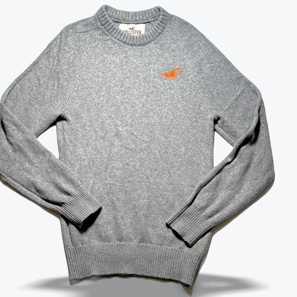 Vintage Hollister Crewneck Sweater Raglan Logo Heather Gray Classic Knit Mens M
